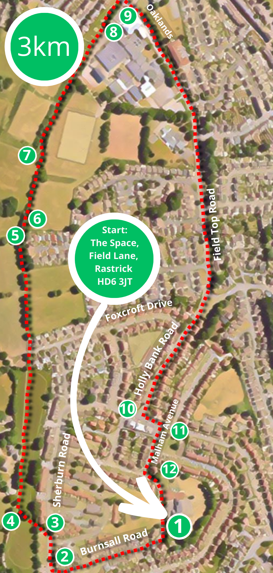 Freeman Drive Rastrick 3km Route – Rastrick – Calderdale Forum 50 Plus